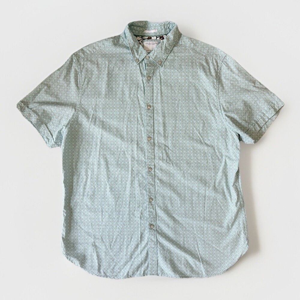 Denim And Flower Ricky Singh Men’s Button Down Short Sleeve Size XL Blue Geometr